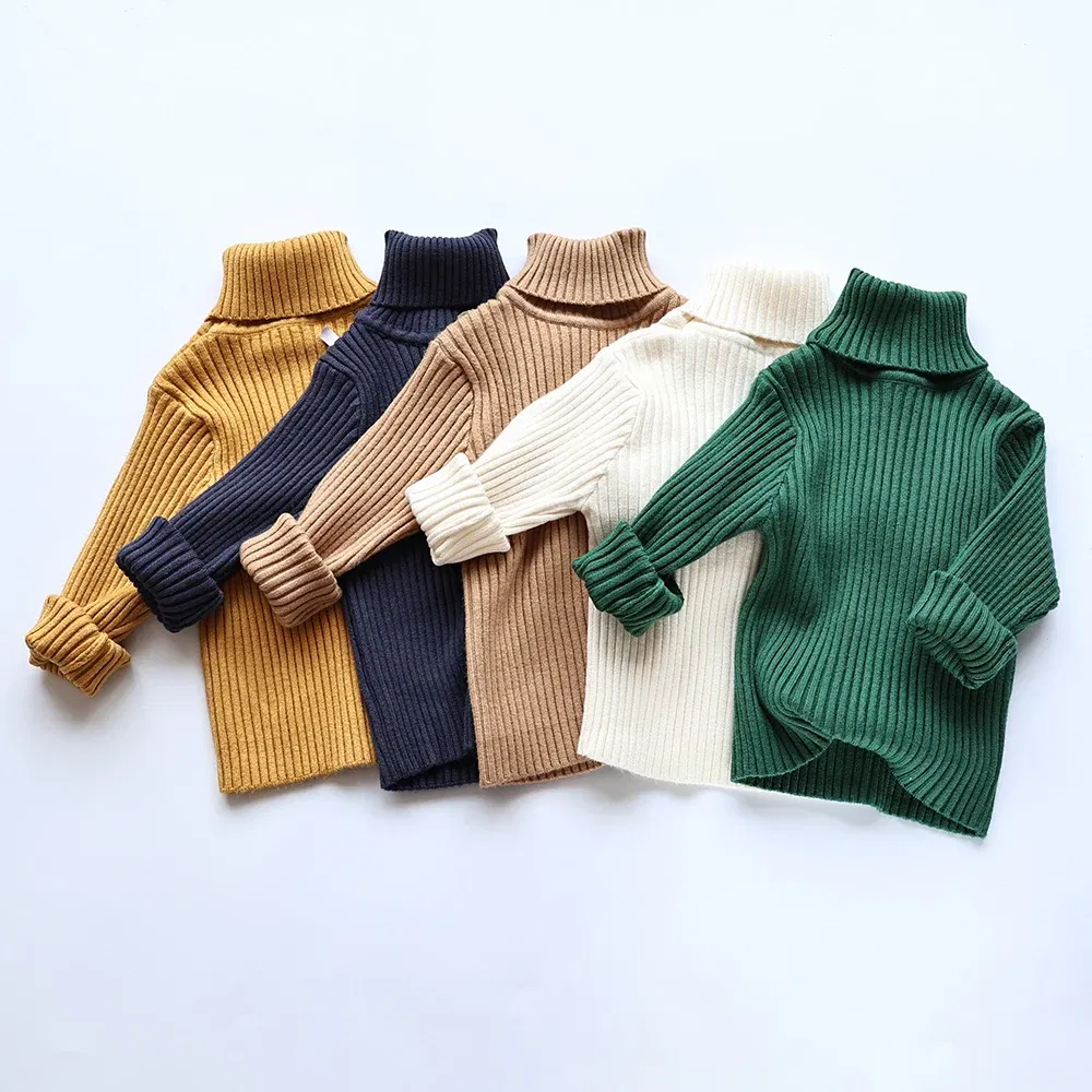 Color: Beige, Kid Size: 5 - MILANCEL Autumn Soft Tight Unisex Kids Knitwear Sweaters Solid Multi Color Girls Sweater Brief Boys Pullover Turtleneck Outwear