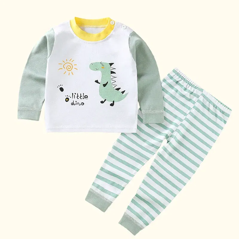 Color: SKY BLUE, Kid Size: 12M - Children Kids Clothes Sets Boys Girls Suit Pajamas Clothinng Pants Cartoon Autumn Winter Sleepwear Outfits