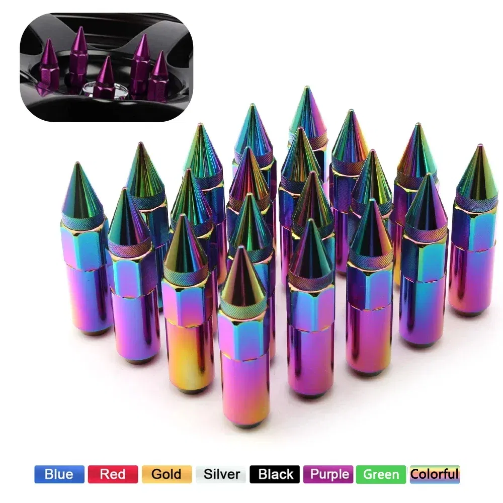 Color Name: Gold, Specifications: M12x1.25 - 20pcs 8 Colors Car Accessories Wheel Nuts M12x1.5 M12x1.25 Aluminum 60mm Extended Tuner Spike Lug Nuts For Cadillac Lincoln