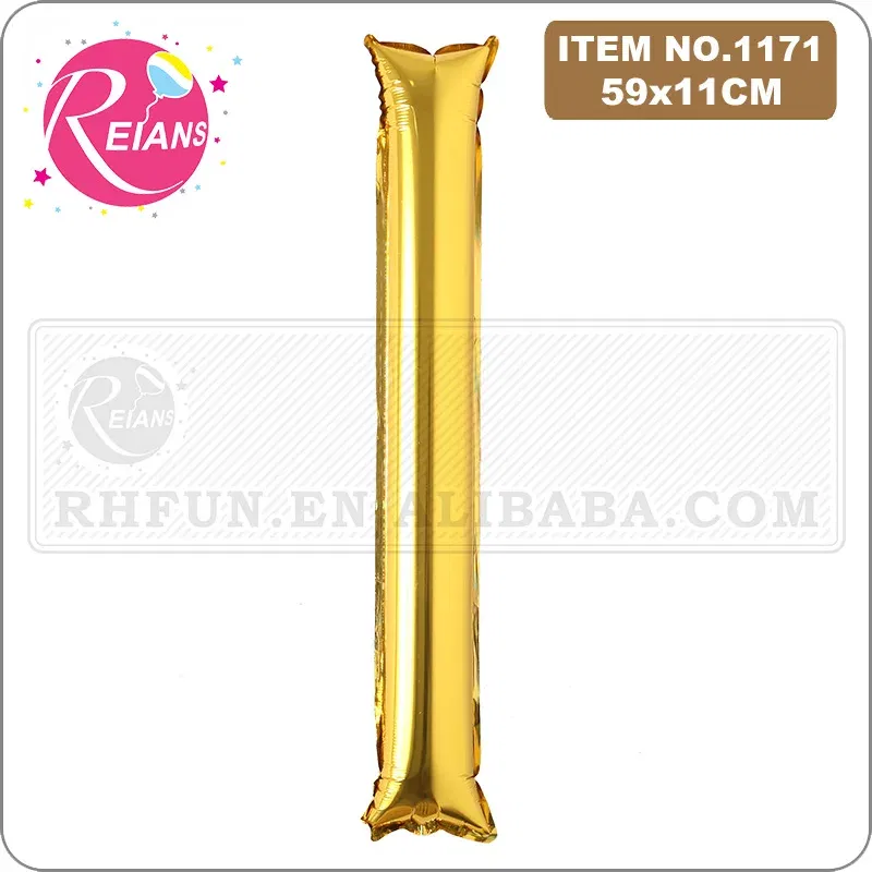 Color: Fluorescence Yellow, Shape: X - 2pcs/lot Inflatable Balloon Stick Clapper Cheer leading Cheering Party Noise Make Aluminum foil multicolor inflatable Balloon