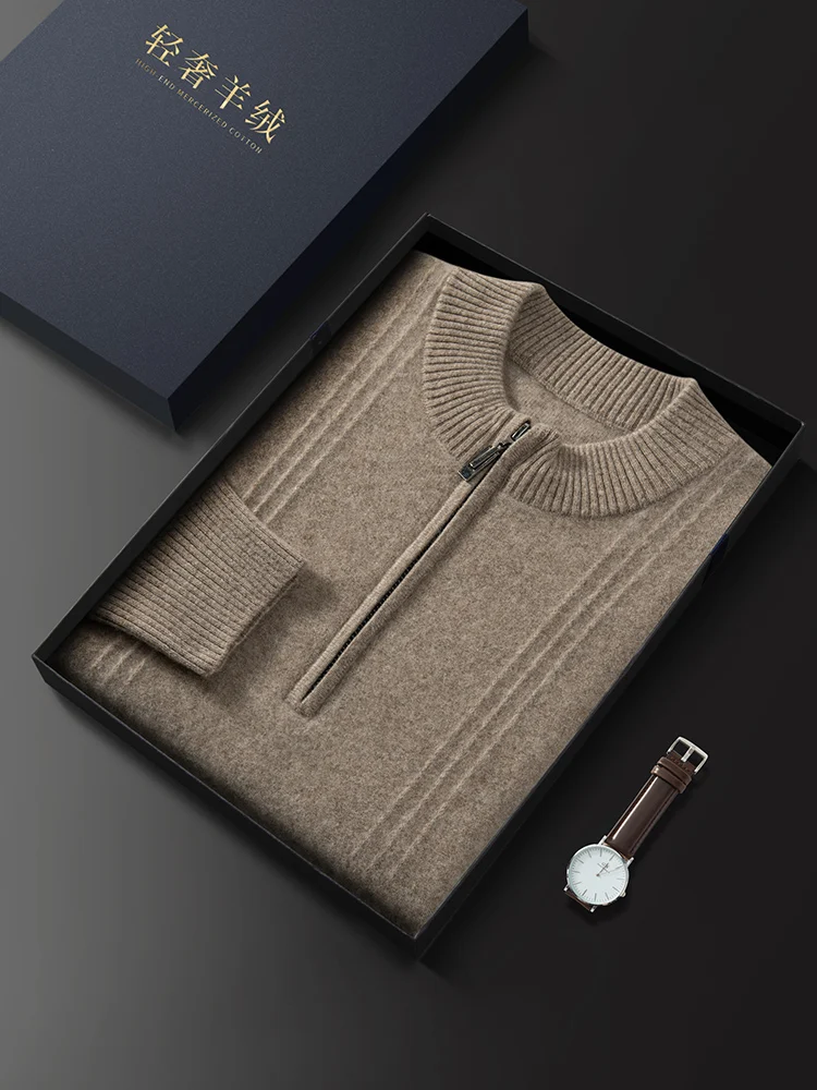 Color: army green, Size: XL - Men's Sweater Pullover Autumn Winter Sweater Warm Clothing 100% Cashmere Business Long Sleeve Classic Quality Mock Neck Knit Top
