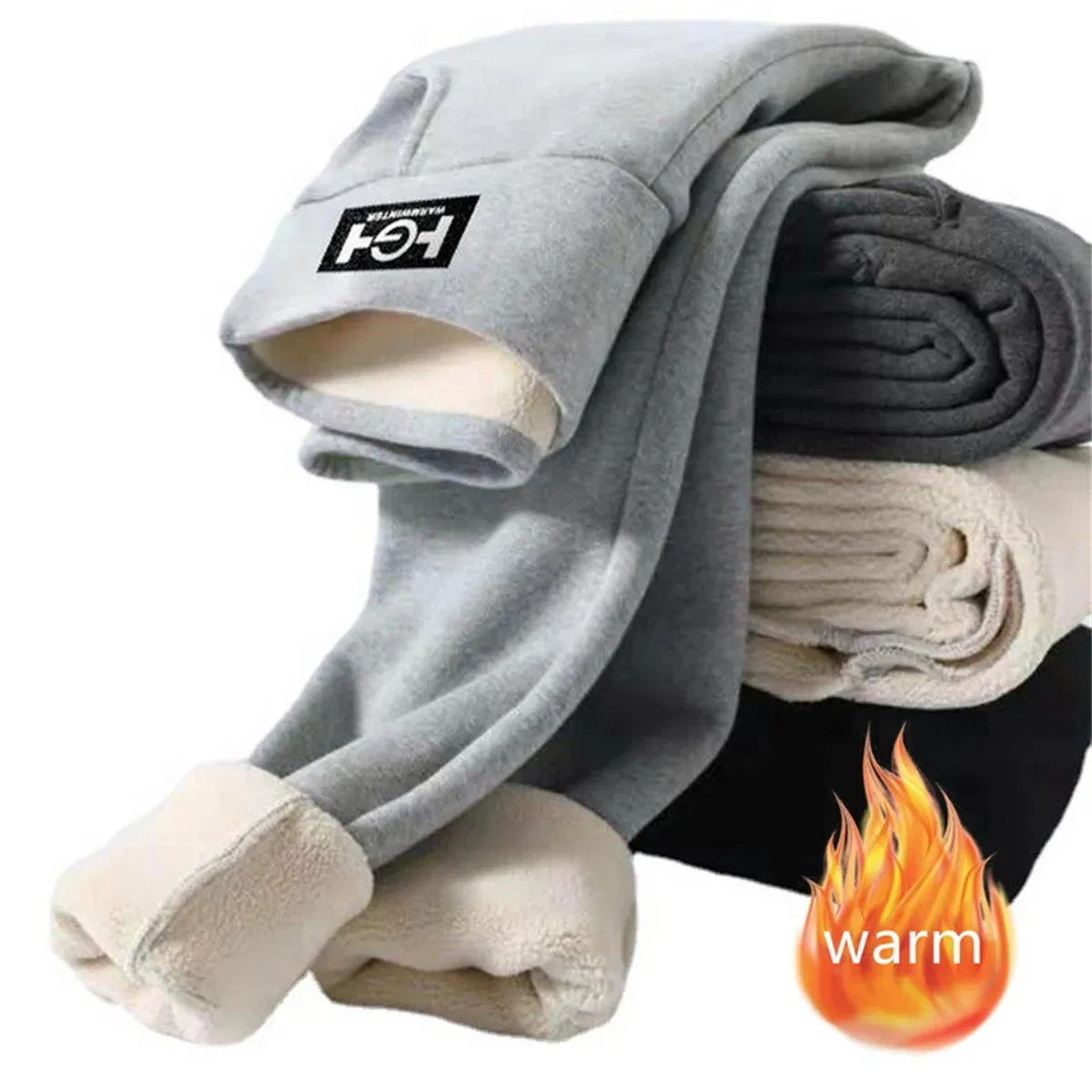 Color: GRAY, Size: S - Winter Women Leggings Solid Warm Leggings Thicken Lambwool Hight Waist Fleece Keep Butt Lift High Stretchy Walking Pants Pocket