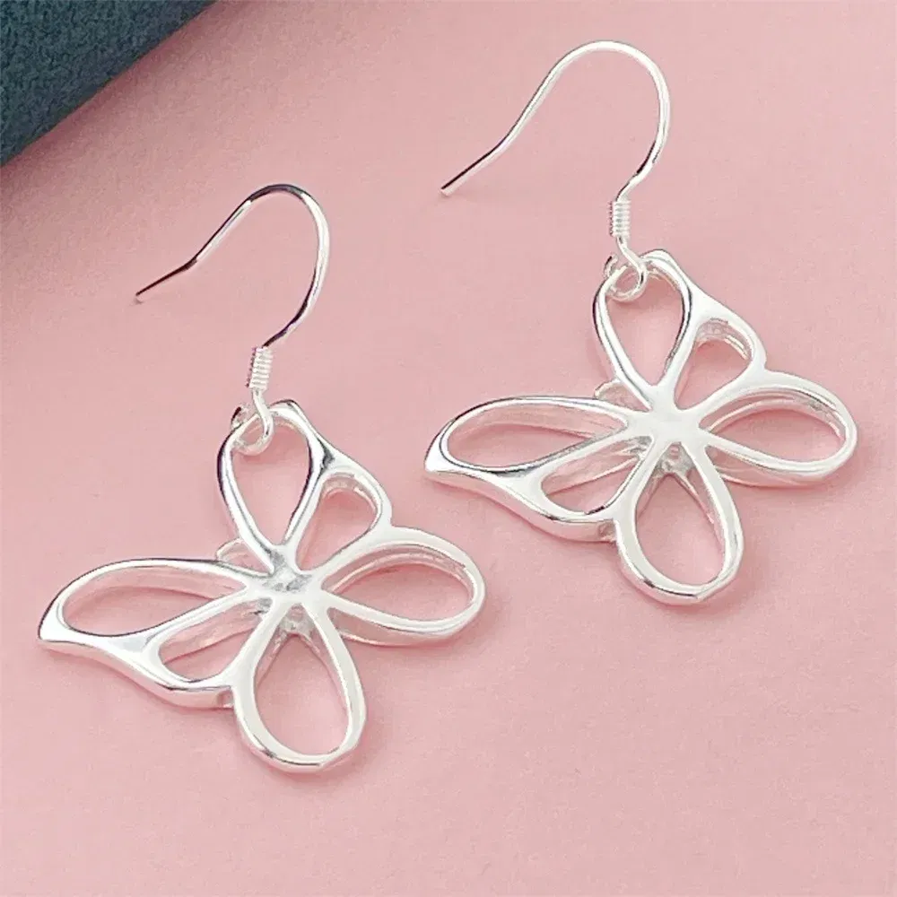 Gem Color: Khaki - 925 Silver Heart Shape Earrings Women Exquisite Student Jewelry Accessories