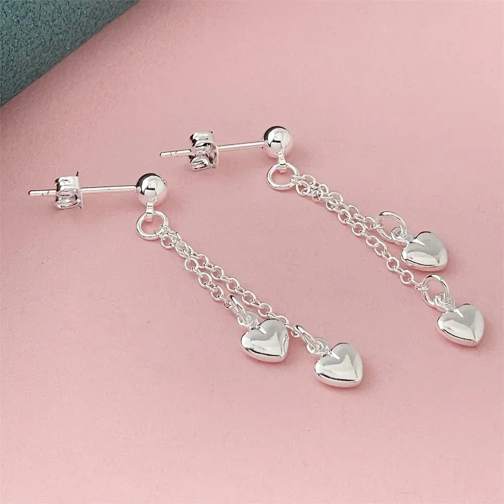 Gem Color: Khaki - 925 Silver Heart Shape Earrings Women Exquisite Student Jewelry Accessories
