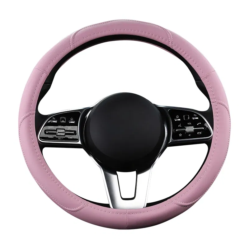 Color Name: Red - Car Anti-Slip Leather Steering wheel Cover Universal car Steering Wheel Protective Cover Fashion Style 38cm Pink