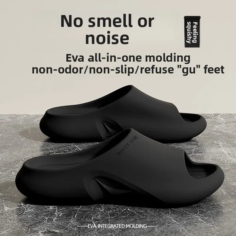 Color: black, Shoe Size: 44-45 - High Quality EVA Soft Thick Soled Slippers Women's Summer Fashion Wear Slippers Home Home Sandals Men's Beach Shoes