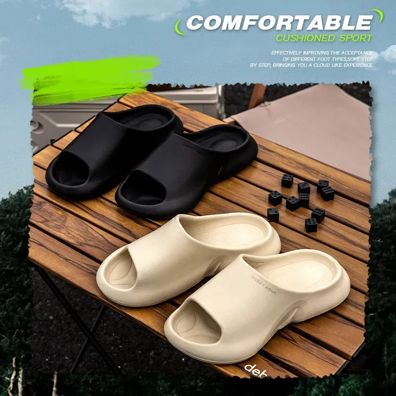 Color: black, Shoe Size: 44-45 - High Quality EVA Soft Thick Soled Slippers Women's Summer Fashion Wear Slippers Home Home Sandals Men's Beach Shoes