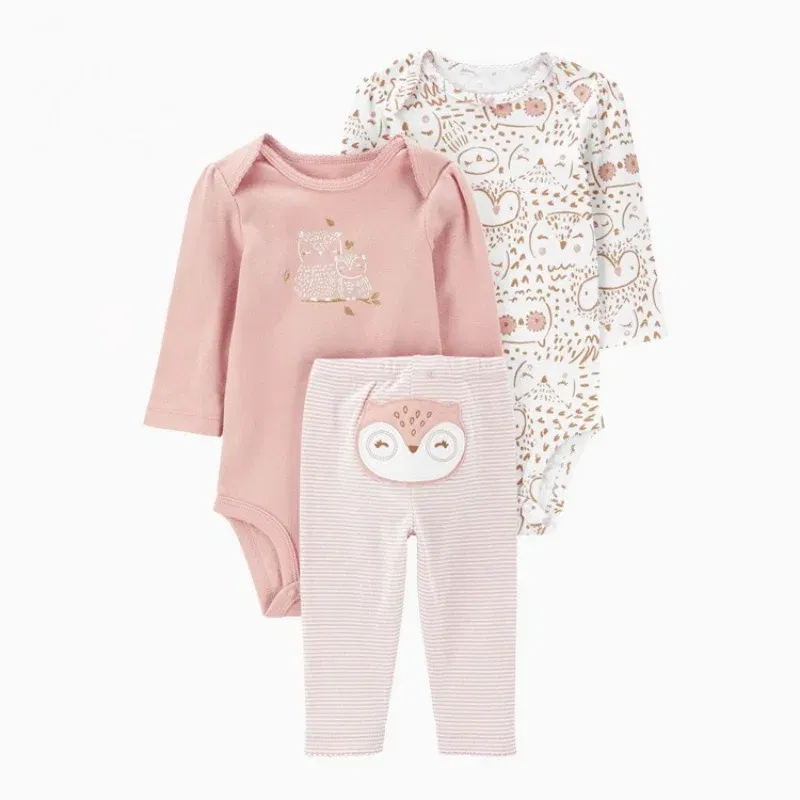 Color: NAVY, Ships From: CHINA, Kid Size: 24M - 3PCS Baby Clothing Set Autumn Newborn Baby Girl Pure Cotton Clothes Set Soft Cute Animal Kids Bodysuits+Pants+Romper Bebe 6-24M