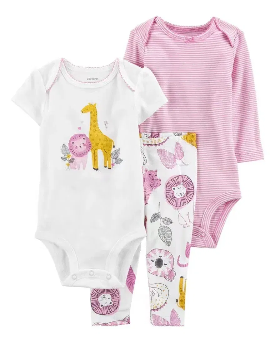 Color: NAVY, Ships From: CHINA, Kid Size: 24M - 3PCS Baby Clothing Set Autumn Newborn Baby Girl Pure Cotton Clothes Set Soft Cute Animal Kids Bodysuits+Pants+Romper Bebe 6-24M