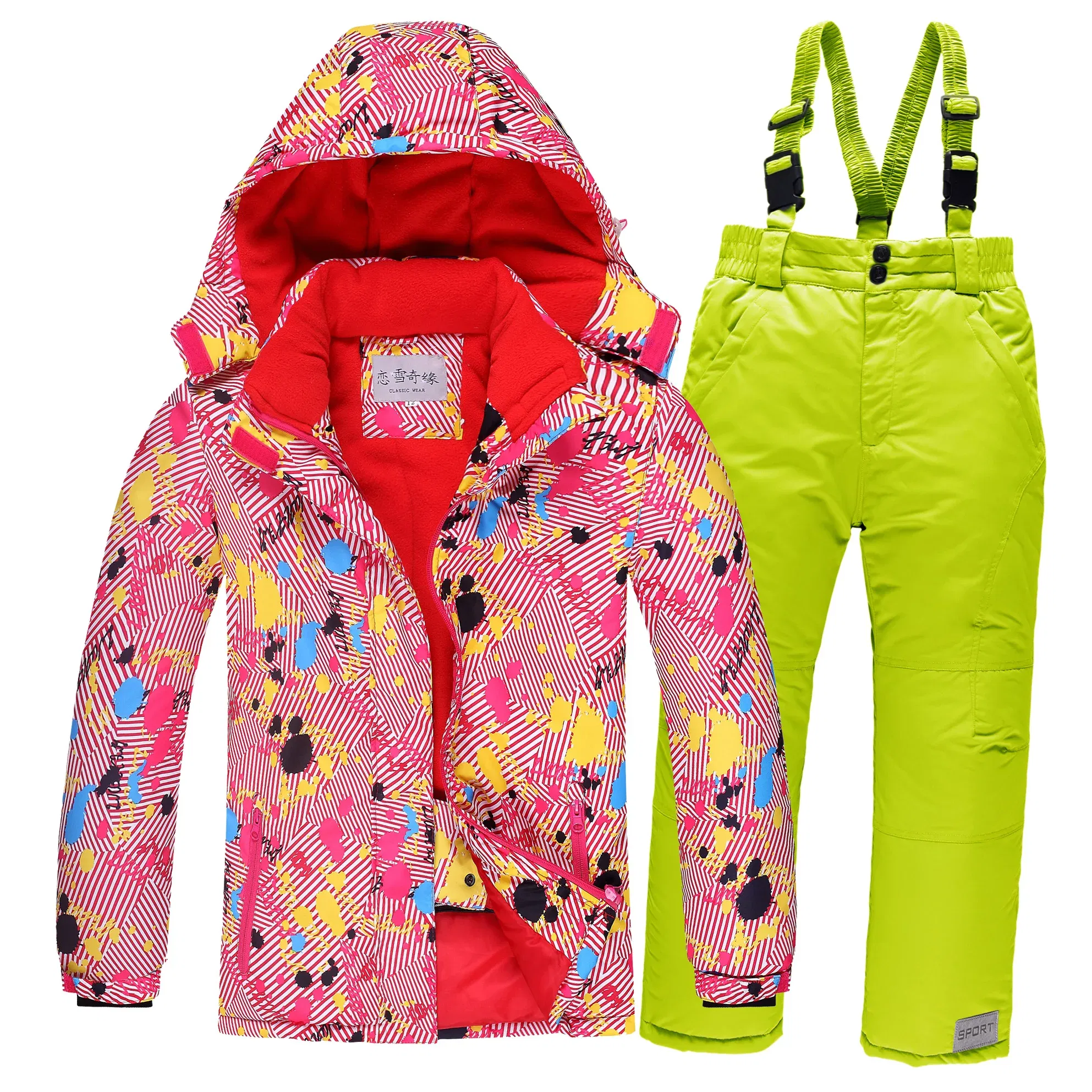 Color: Red, Kid Size: 15 - OLEKID 2025 Russia Winter Children Boy Ski Suit Waterproof Girl Jacket Overalls Snowsuit 3-16 Years Kid Teenage Parka Snow Suit