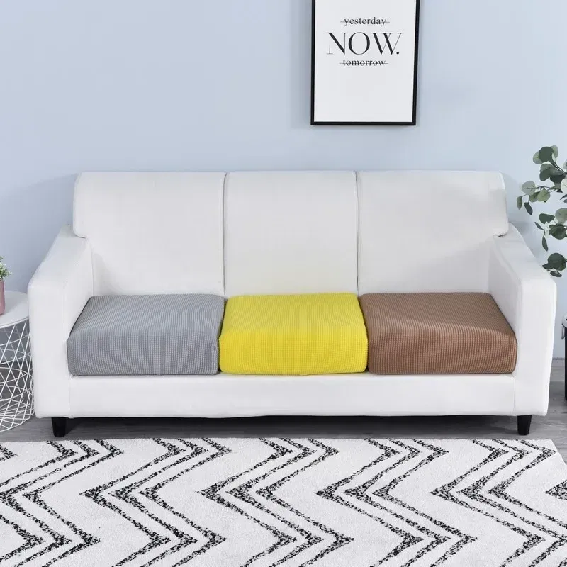 Color: Yellow, Specification: 70*120cm - Jacquard Sofa Cushion Cover for Living Room Pets Kids Furniture Protector Polar Fleece Stretch Washable Removable Couch Covers