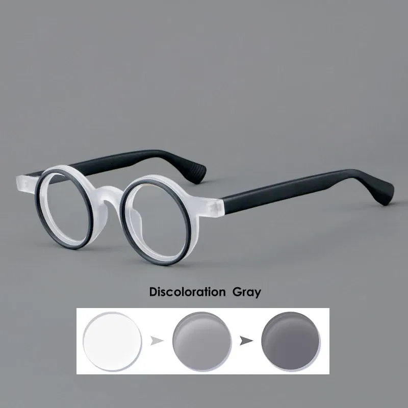 Frame Color: Blue, Eye Prescription: +50 - VCKA Round Acetate Photochromic Reading Glasses Frame Men Prescription Anti-blue Eyeglasses Women Custom Eyewear +0.50 to+6.0
