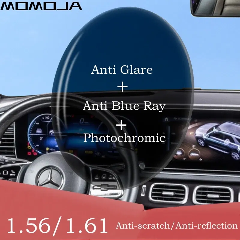 Lenses Color: GRAY - MOMOJA 1.56/1.61 Chameleon Driving Lens Anti-blue Ray Anti-glare Photochromic Lens Anti-scratch Anti-reflection HMC lens 1 pair