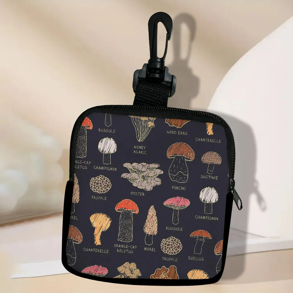 Color: Gold - Mushroom-Seamless-Pattern Portable Women Coin Bag Money Purse Id Card Holder Wallet Case Zipper Key Storage Pouch Key Bag 5.23