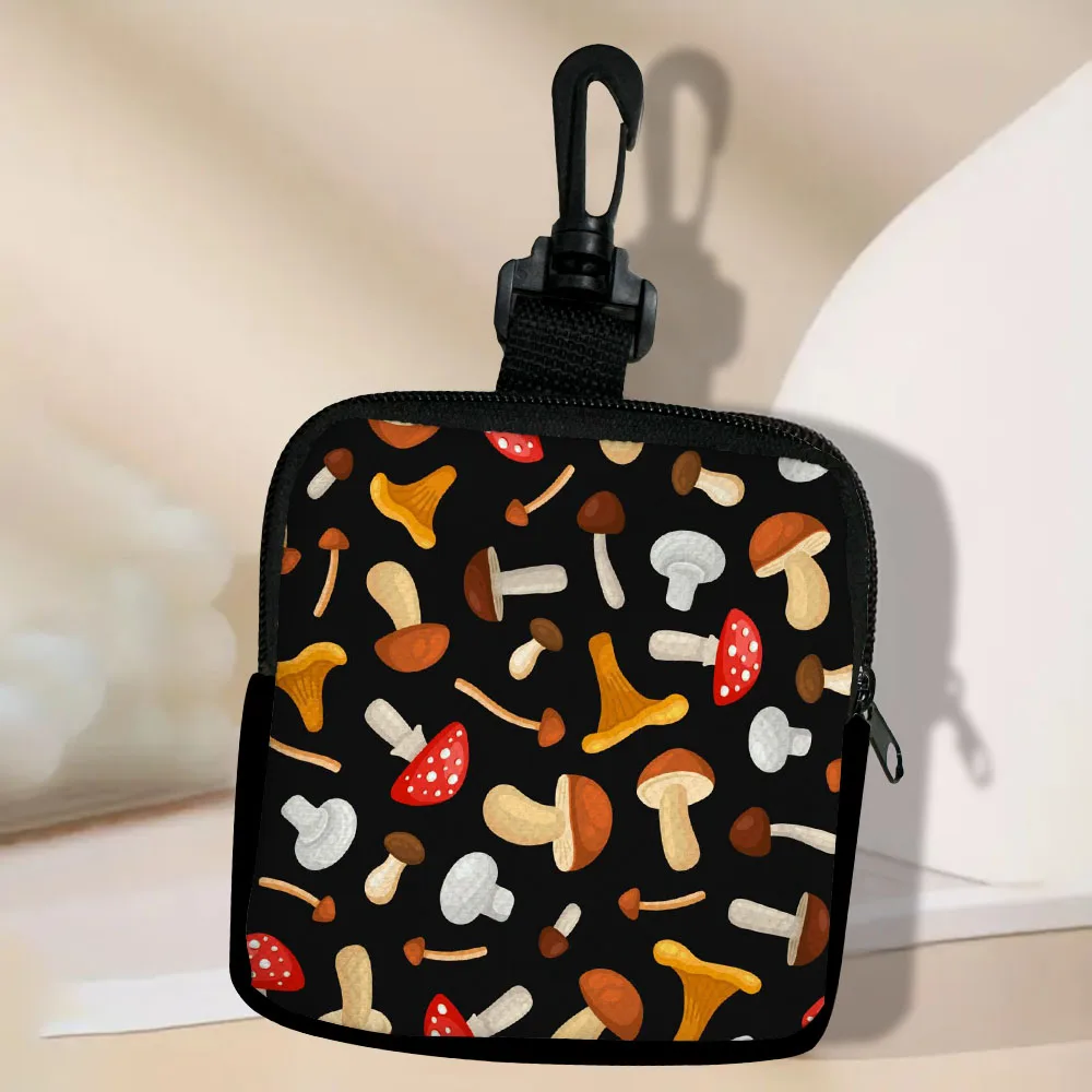 Color: Gold - Mushroom-Seamless-Pattern Portable Women Coin Bag Money Purse Id Card Holder Wallet Case Zipper Key Storage Pouch Key Bag 5.23