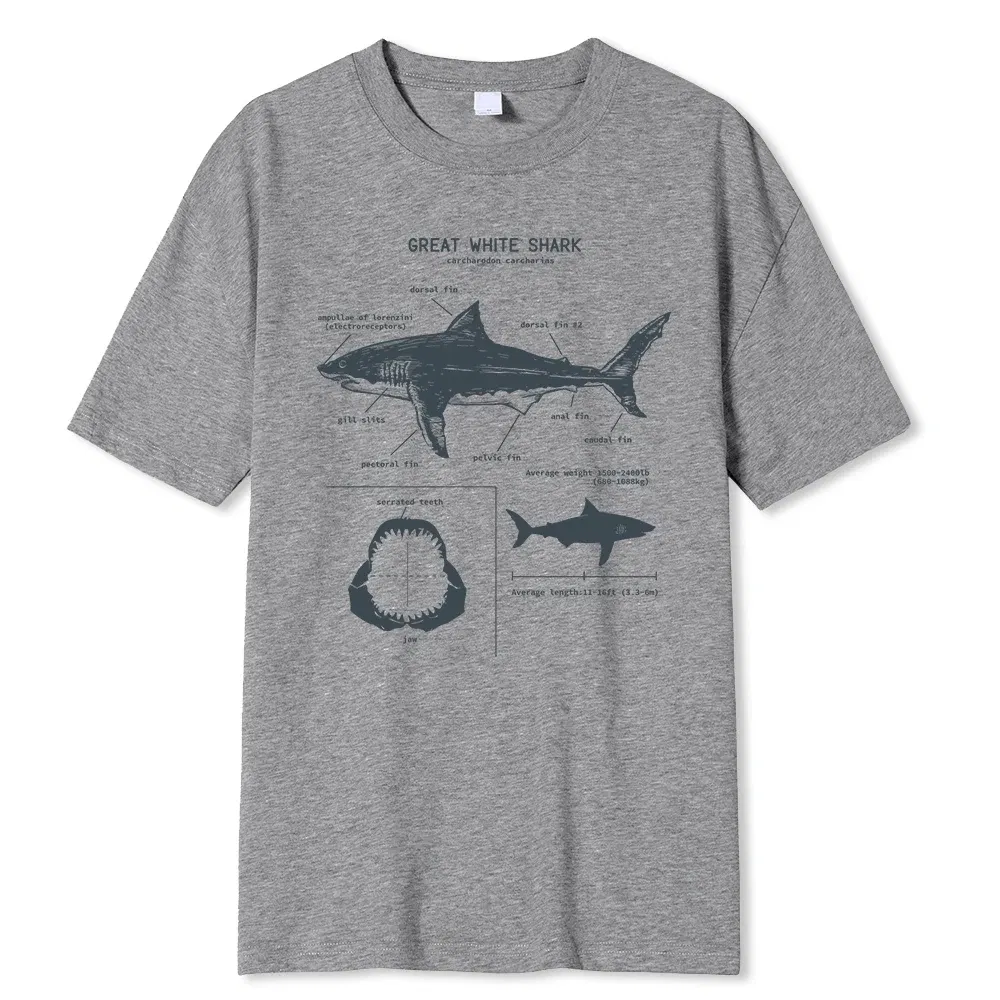 Color: Gold, Size: L - Great White Shark Anatomy T-Shirt New Summer Men Street Short Sleeve Hip Hop Punk Style Boy Casual Tops Fashion White Tees
