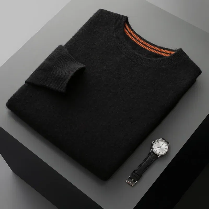 Color: green, Size: XXL, Ships From: CHINA - Autumn Winter Men's O-Neck Pullover Sweater 100% Cashmere Simple Basic Knitwear Cashmere Solid Color Clothing Casual Warm Tops