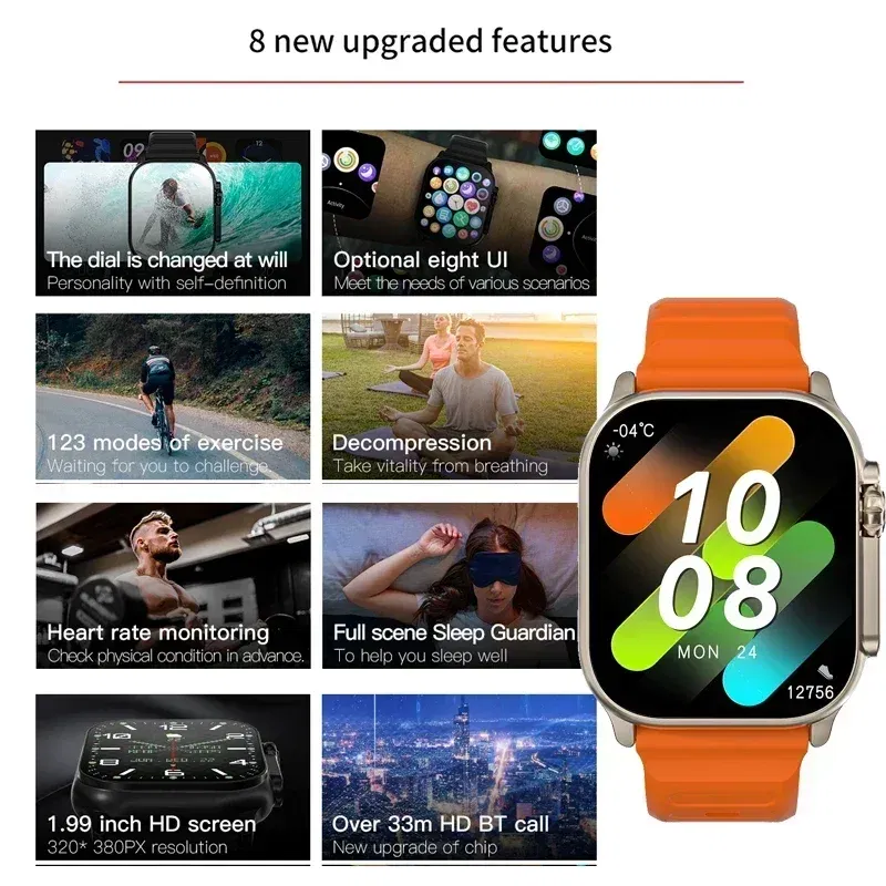 Color: Orange - New Watch 8 Ultra Smart Watch 49mm 2024 New NFC Men Women GPS Track Bluetooth Call BT Music Games Wireless Charging Smartwatch