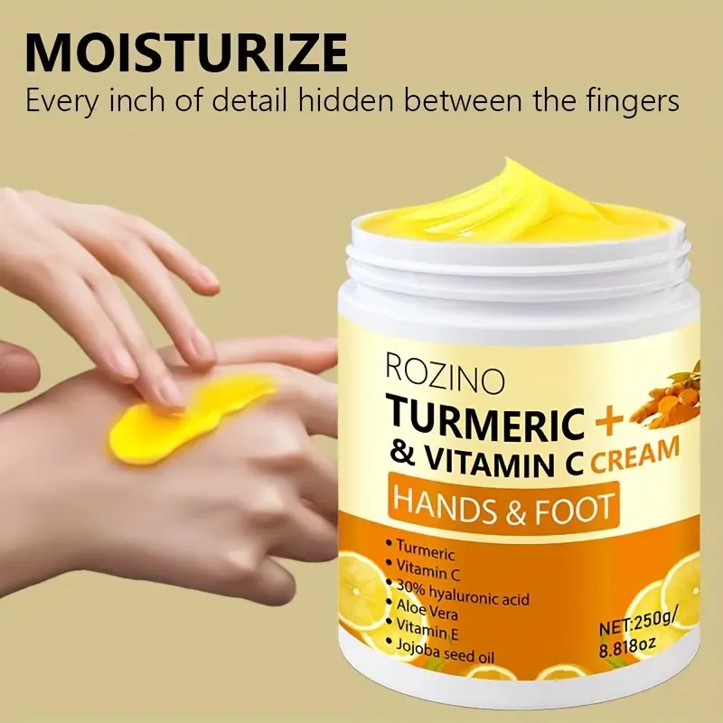 ROZINO Turmeric & Vitamin C Hand and Foot Cream, 250g - Hypoallergenic, Fast-Absorbing Moisturizer for Dry Skin