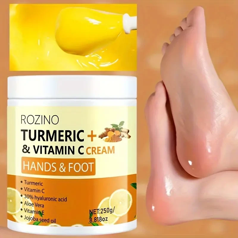 ROZINO Turmeric & Vitamin C Hand and Foot Cream, 250g - Hypoallergenic, Fast-Absorbing Moisturizer for Dry Skin