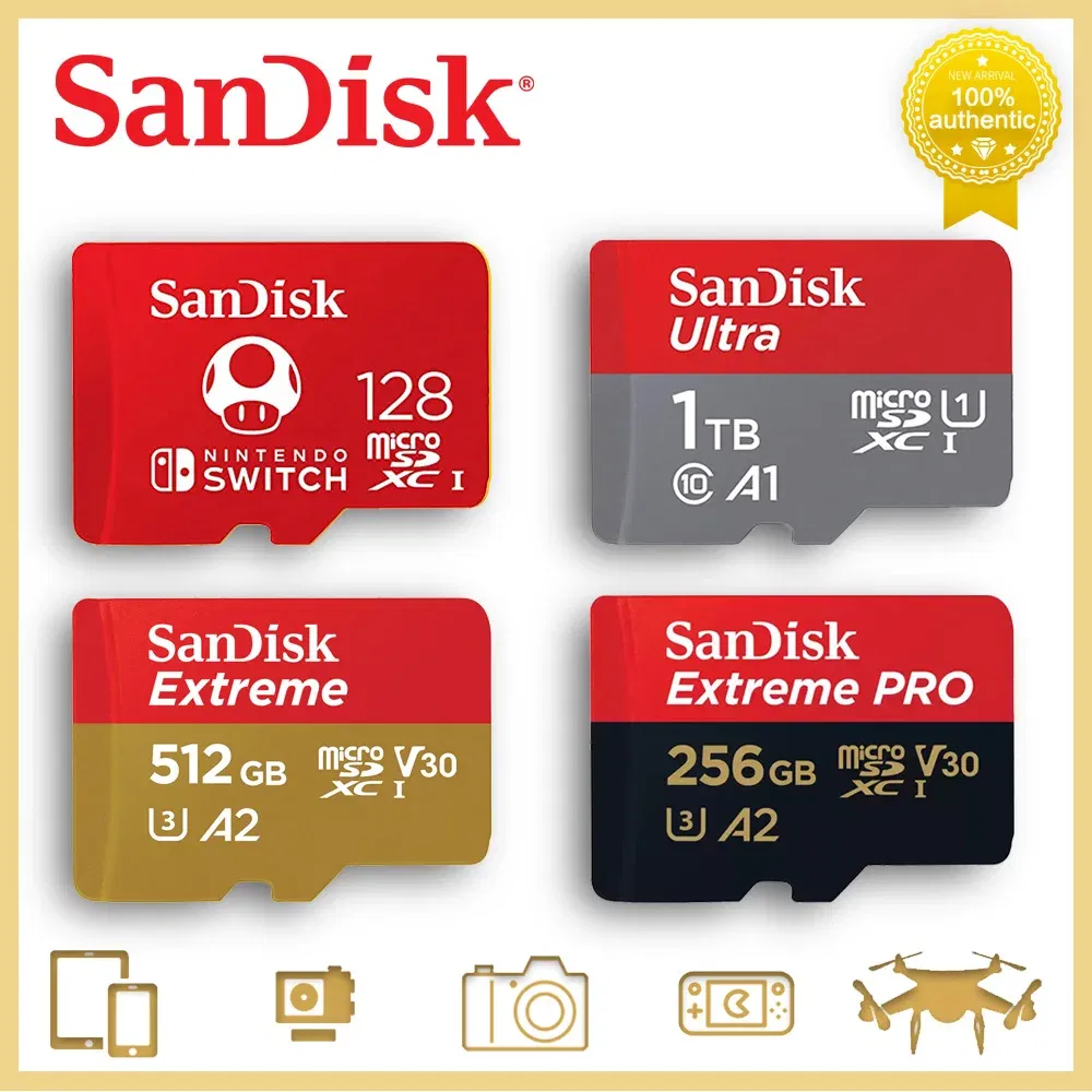 Capacity: 128GB - SanDisk Micro SD Memory Card 100% Original C10 U1 U3 4K HD Trans Flash Cards for Camera GoPro DJI Nintendo Switch MicroSDXC Card
