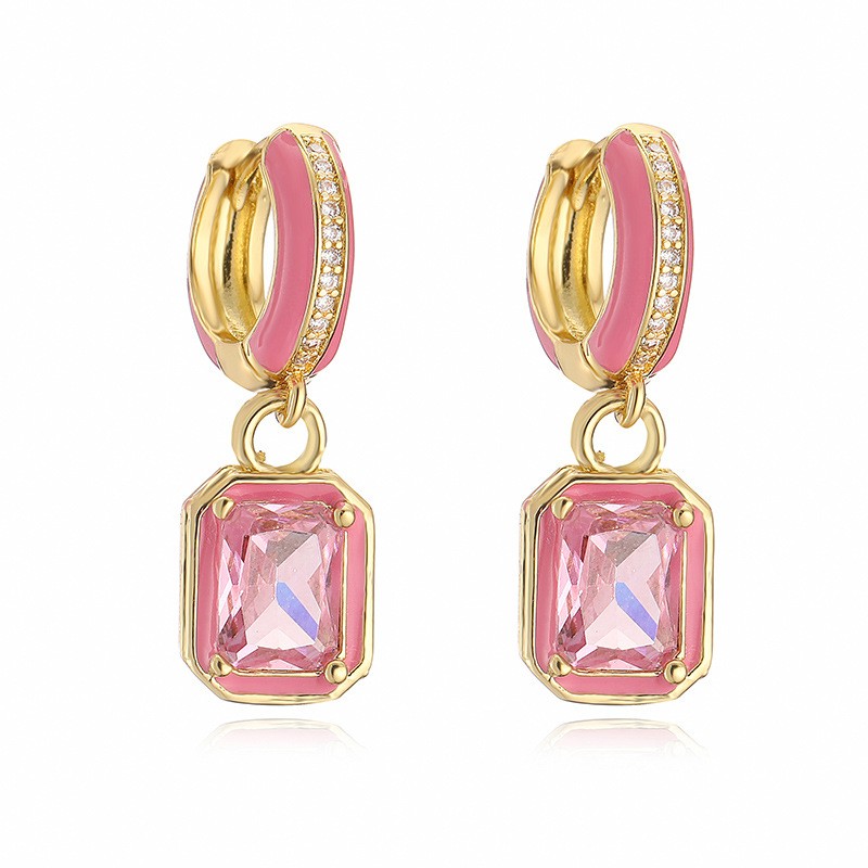Inlaid Color Diamond Cube Sugar Earrings