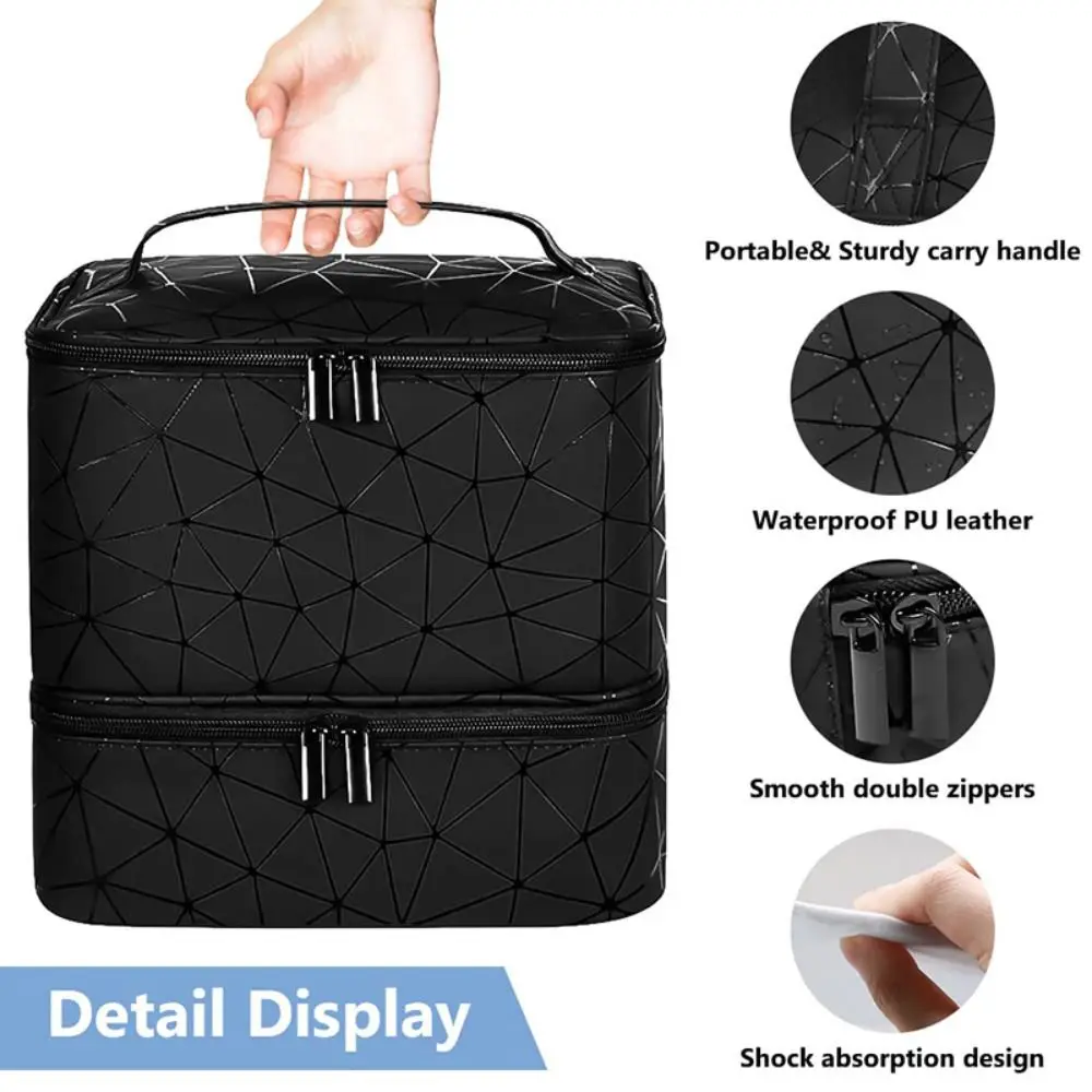 Color: SKY BLUE - 30 Grids Nail Organizer Makeup Bag Cosmetic Manicure Case Professional Double Layer Design Nail Polish Gel Handbag with Handle