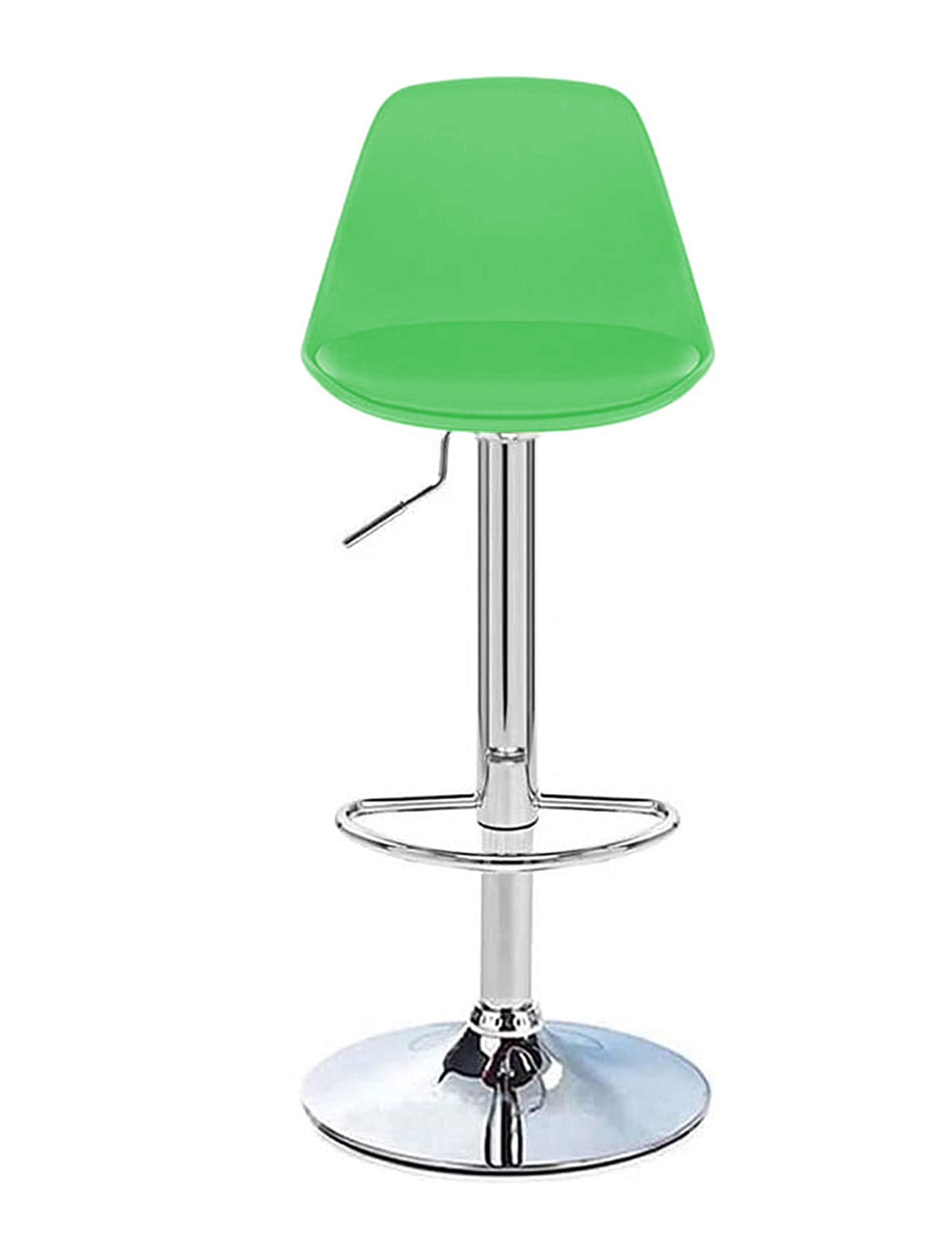 Adjustable Chrome Bar Stool with Green Seat - Modern Swivel Design
