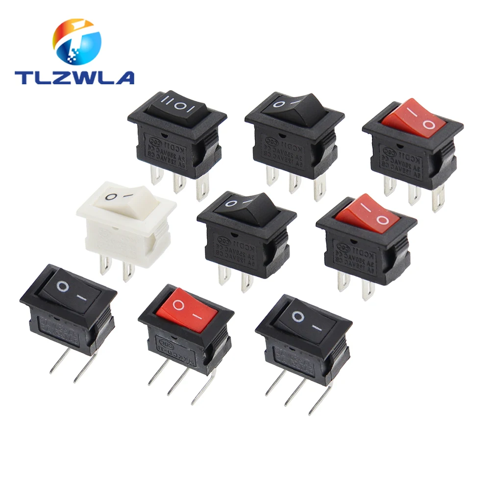 Color: army green, Size: 3XL - 5/10PCS KCD11 Rocker Switch 10*15mm Mini Push Button Switch ON-OFF / ON-OFF-ON 2 Pins / 3 Pins 3A 250VAC / 6A 125VAC 10x15mm