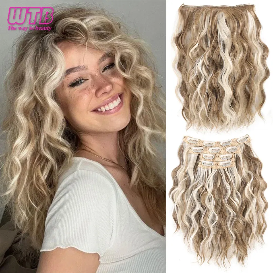 Color: NC/4HL - Synthetic Heat Resistant Hair Extensions Multi Color Clip-in Body Wave 12inch 4 PCS Double Weft for Women Girl Daily Party Use