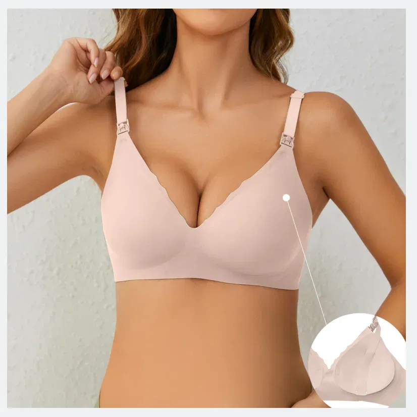 Color: Pink, Bands Size: 32 - Front Open Nursing Bra Maternity Jelly Gel Laser Cutting Seamless Underwear Ultra Thin Breastfeeding Bra For Pregnant Women