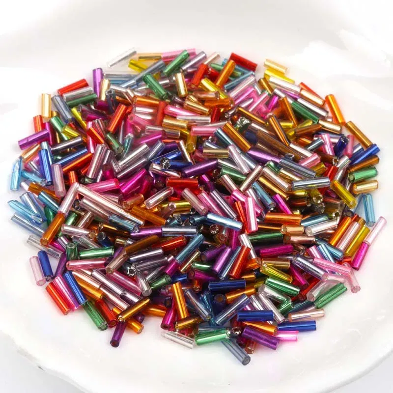 Color: PURPLE - Tube LINED Glass Czech Seed Spacer beads For jewelry handmade DIY Wholesale 17 colors 2x6mm 300pcs