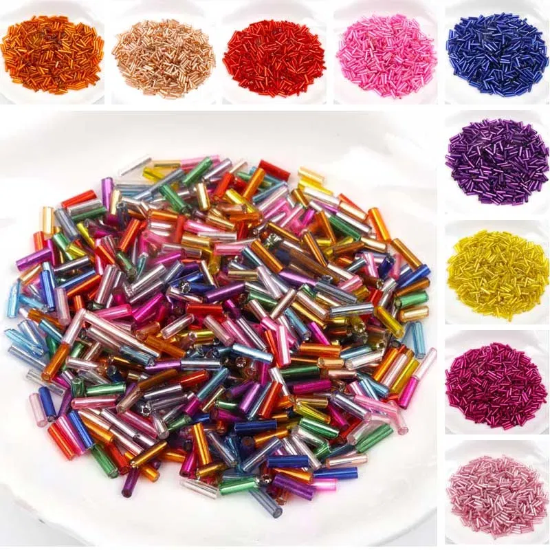 Color: PURPLE - Tube LINED Glass Czech Seed Spacer beads For jewelry handmade DIY Wholesale 17 colors 2x6mm 300pcs