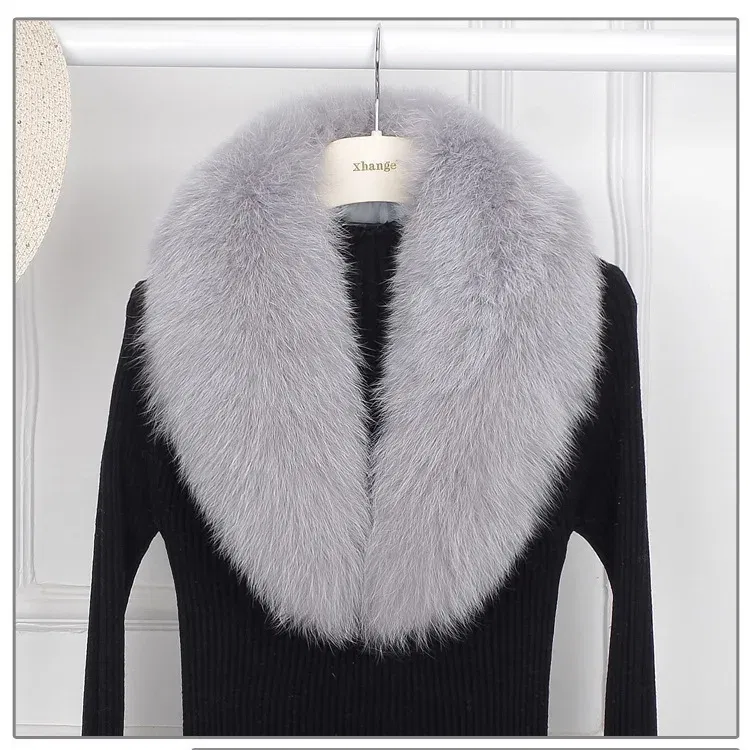 Color: Milky White, Size: XXXL - 100% Natural Real Fox Fur Collar For Women Men Coat Jacket Fur Scarf Winter Extra Large Size Neck Warmer Fur Scarf Shawls Wraps