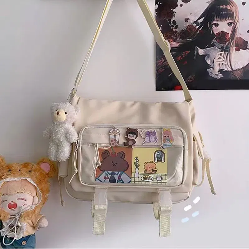 Color: Blue - Japanese Style Kawaii Itabag for Dolls Large Handbags New Nylon School Bags for Teenage Girls Tote Shoulder Bag JK Crossbody Bag