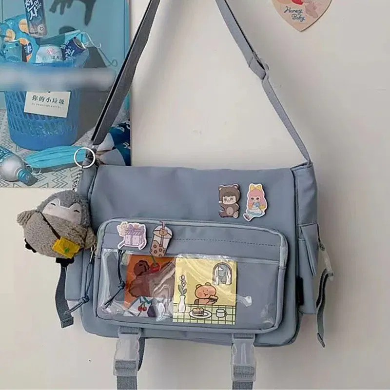 Color: Blue - Japanese Style Kawaii Itabag for Dolls Large Handbags New Nylon School Bags for Teenage Girls Tote Shoulder Bag JK Crossbody Bag