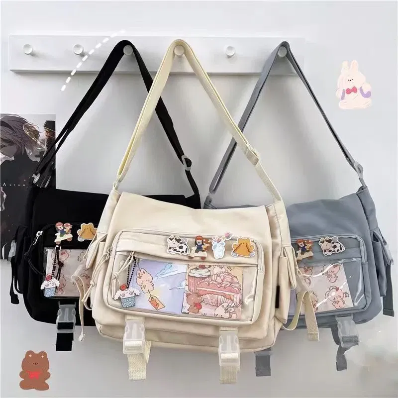 Color: Blue - Japanese Style Kawaii Itabag for Dolls Large Handbags New Nylon School Bags for Teenage Girls Tote Shoulder Bag JK Crossbody Bag