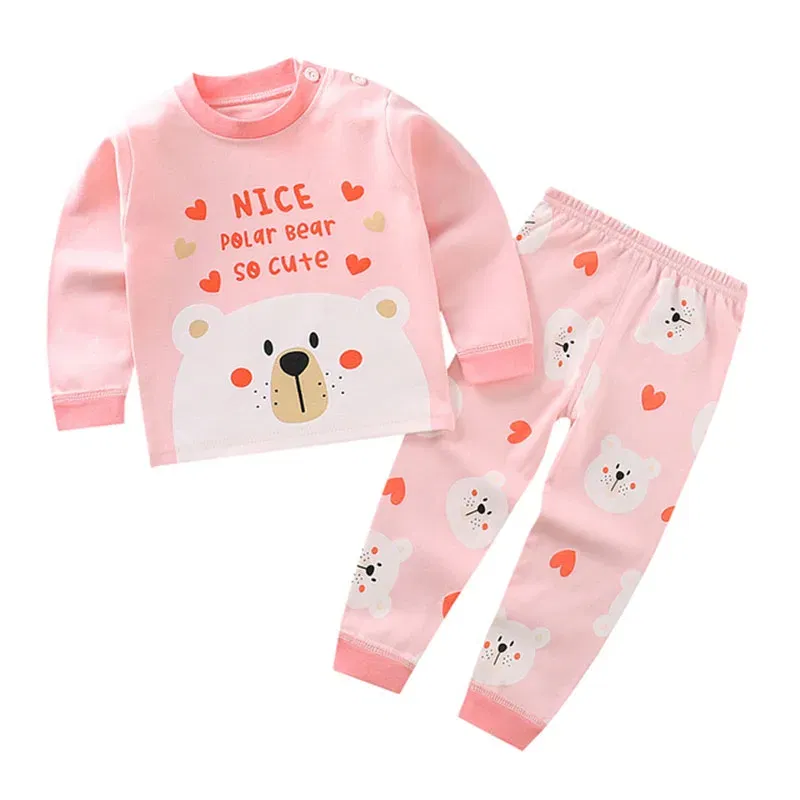 Color: black, Kid Size: 2T - Children Kids Clothes Sets Boys Girls Suit Pajamas Clothinng Pants Cartoon Autumn Winter Sleepwear Outfits