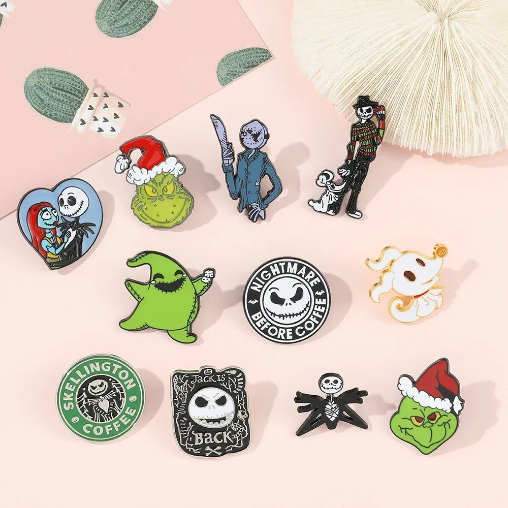 Metal color: Antique Copper Plated, Ships From: CHINA - Disney The Nightmare Before Christmas Enamel Pin Cartoon Figure Sally Jack Skellington Metal Badge Brooch Kawaii Accessories