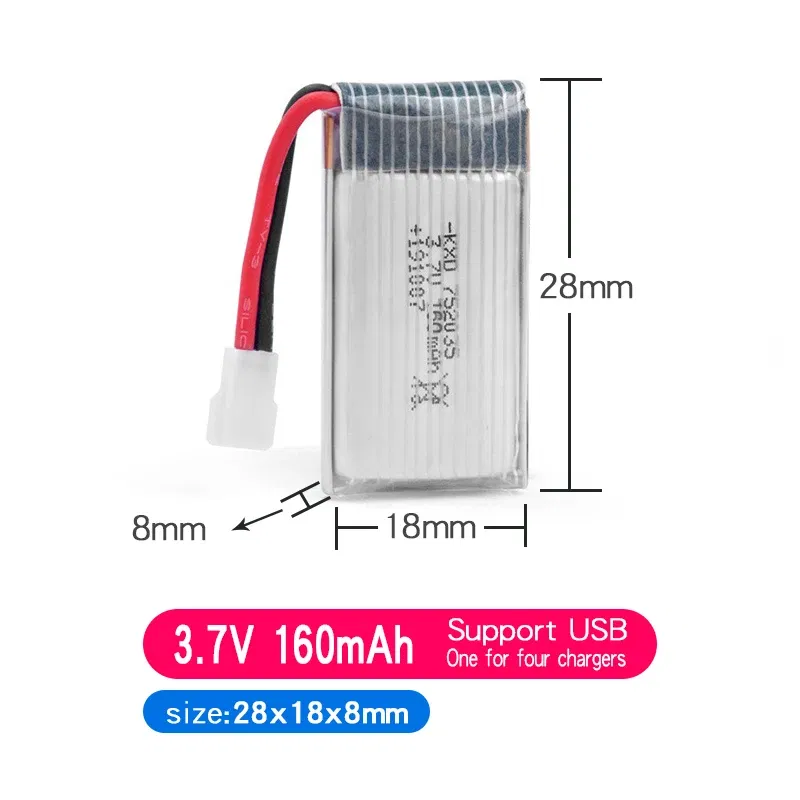 Color: black - Suitable For Remote Control Aircraft 3.7V 500mAh 300mAh 250mAh 160mAh RC Aircraft Rechargeable Liion Battery