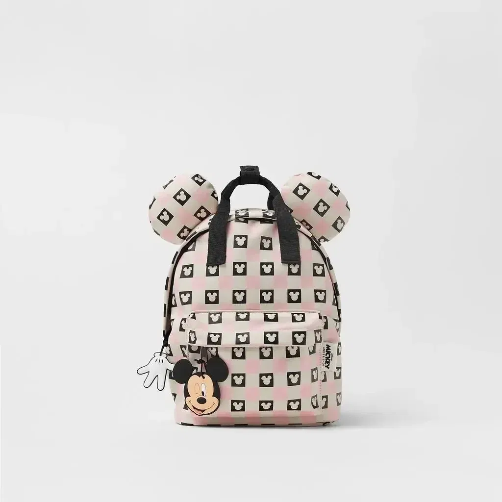 Color: army green - Disney New Mickey Cartoon Fashion Backpack Women's Minnie Canvas School Bag Boys and Girls Fashion Large Capacity Backpack