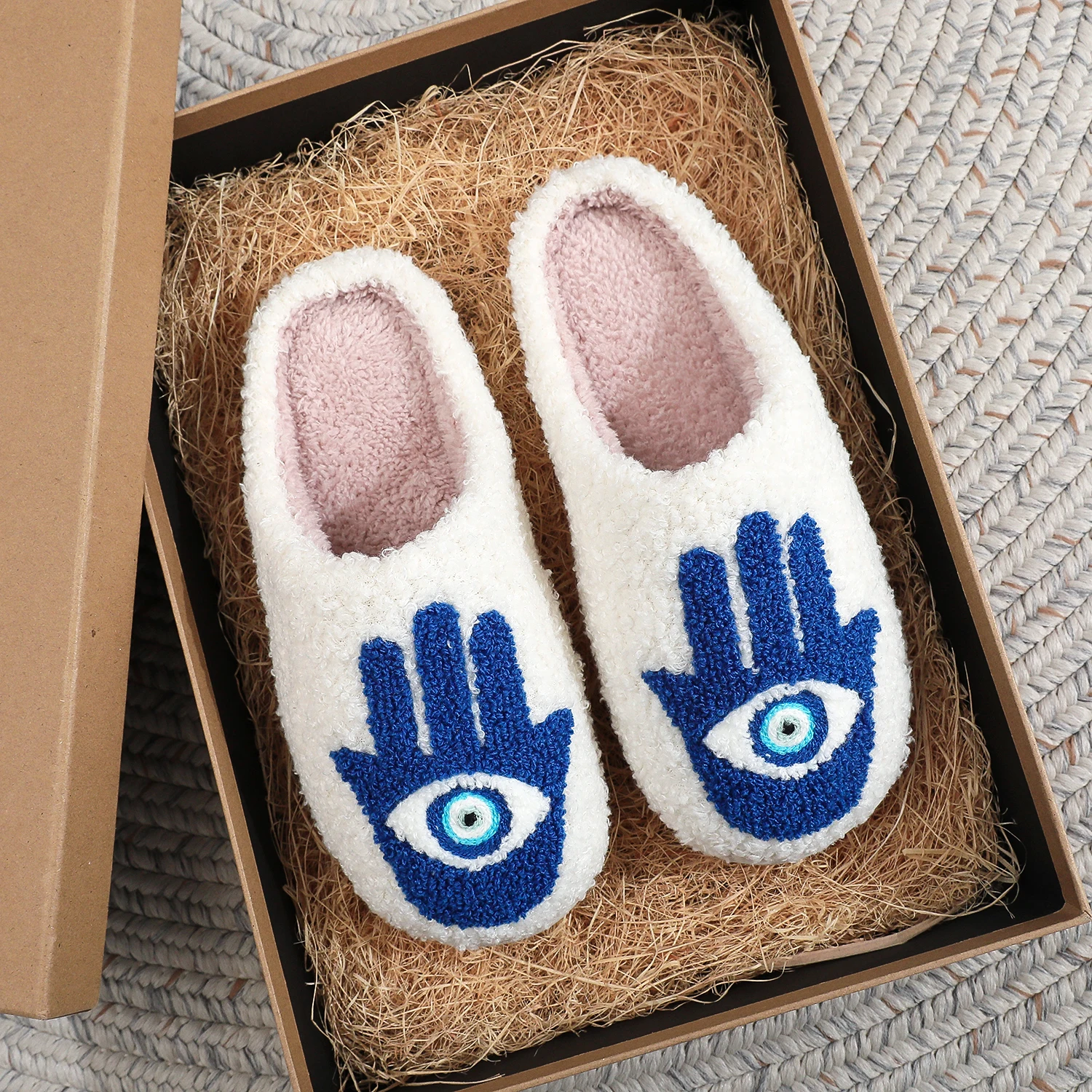 Color: Blue, Shoe Size: 38 - Winter Funny Palm Fur Slippers Home Home Wear-Resistant Non-Slip Plus Velvet Thick Bottom Cotton Slippers