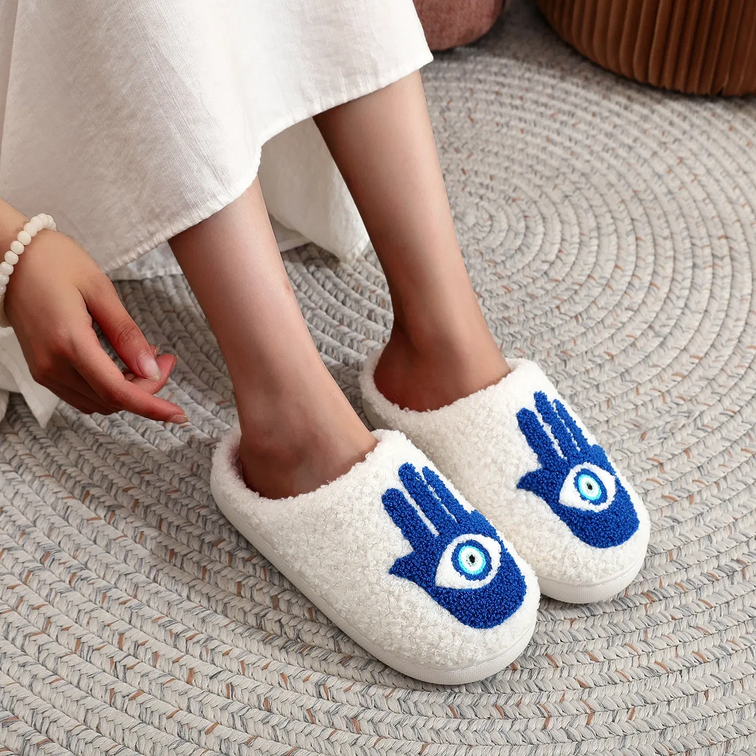 Color: Blue, Shoe Size: 38 - Winter Funny Palm Fur Slippers Home Home Wear-Resistant Non-Slip Plus Velvet Thick Bottom Cotton Slippers