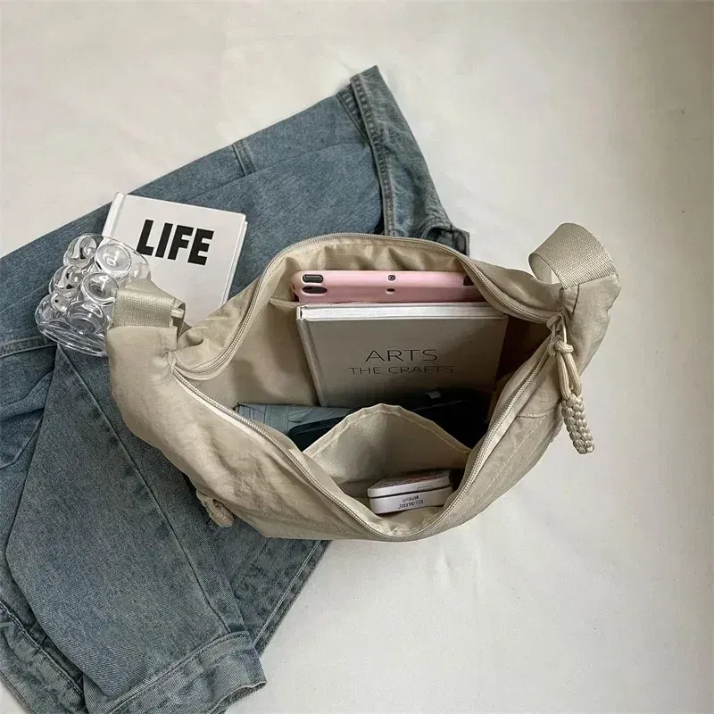 Color: Yellow - Trendy Women's Soft Cloth Shoulder Bag Solid Color Student Casual Style Big Handbags Crossbody Bags for Women Shoulder Hobos Bag