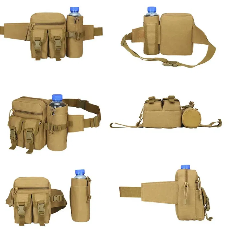 Color: Gold - Waterproof Nylon Fanny Pack Men  Tactical Military Army Waist Bag Hiking Outdoor Camping Shoulder Bum Belt Bum Sport Chest Bags