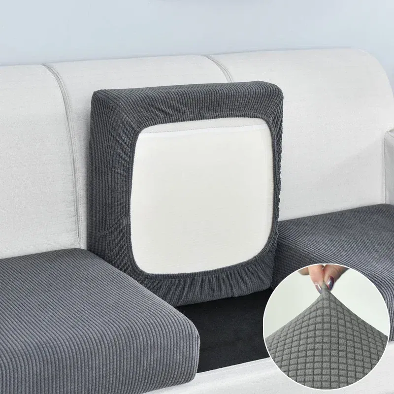 Color: PURPLE, Specification: 90*90cm - Jacquard Sofa Cushion Cover for Living Room Pets Kids Furniture Protector Polar Fleece Stretch Washable Removable Couch Covers