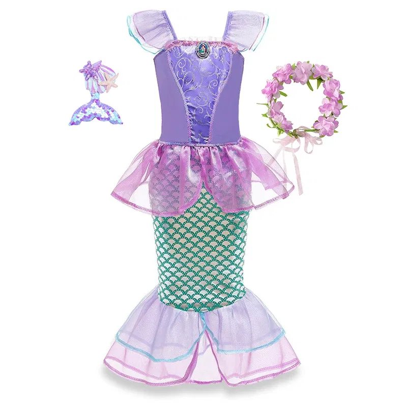 Color: Chocolate, Kid Size: 11 - Disney Little Mermaid Ariel Costumes for Girls Princess Dress Cosplay Halloween Carnival Kids Birthday Party Dress Up Clothing