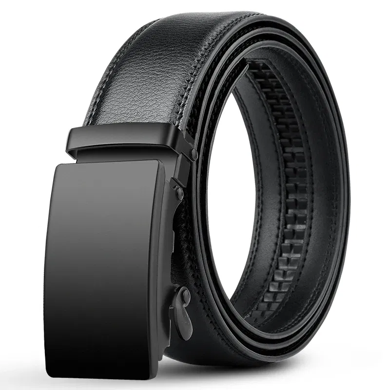 Color: black, Belt Length: 125cm - Famous Brand Business Belt Men Top Quality PU Luxury Leather Waist Strap Black Male Automatic Buckle Jeans Belts for Men