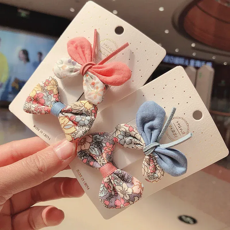 Color: SKY BLUE - 2PCS Set Children Girl Bow Butterfly Hair Clip Print Knot Hairpin Korean Princess Fresh Cute Lovely Hair Accessories Headdress