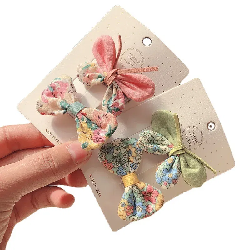 Color: SKY BLUE - 2PCS Set Children Girl Bow Butterfly Hair Clip Print Knot Hairpin Korean Princess Fresh Cute Lovely Hair Accessories Headdress